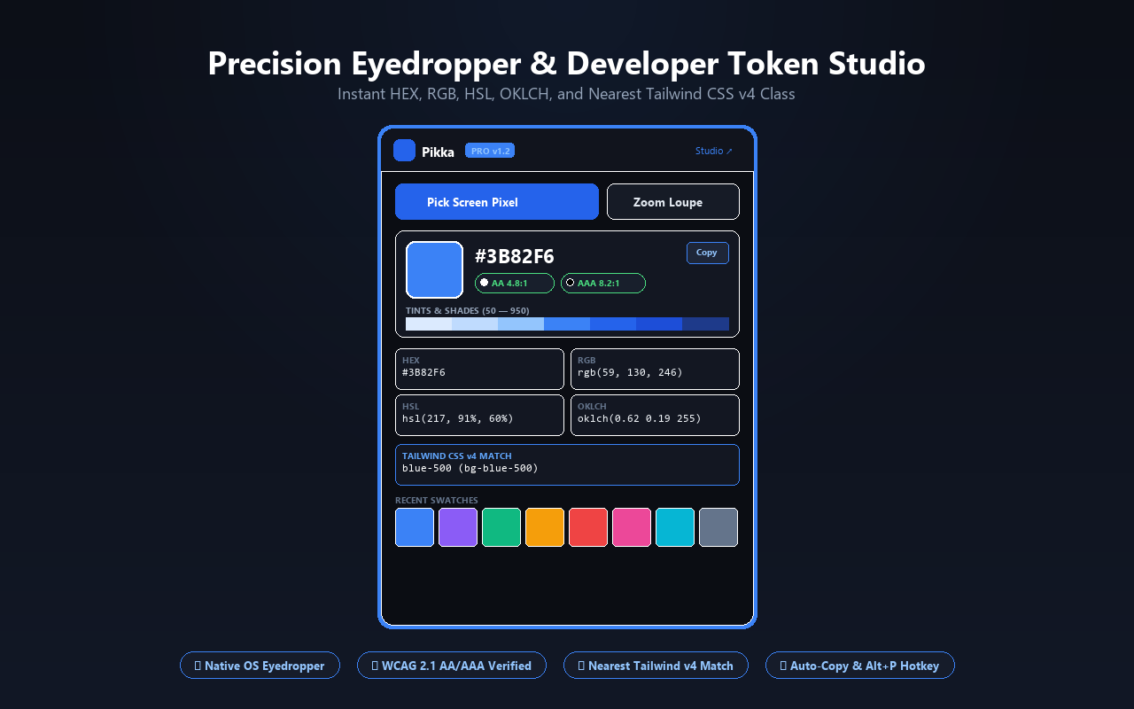 Pikka Precision Eyedropper and Design Tokens Screenshot
